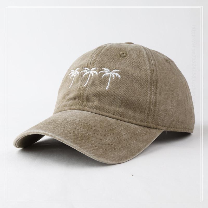 Unisex Washed Cotton Cap coconut palm Embroidery Vintage Baseball Cap Men Women Adjustable Casual Outdoor Streetwear Sports Hat