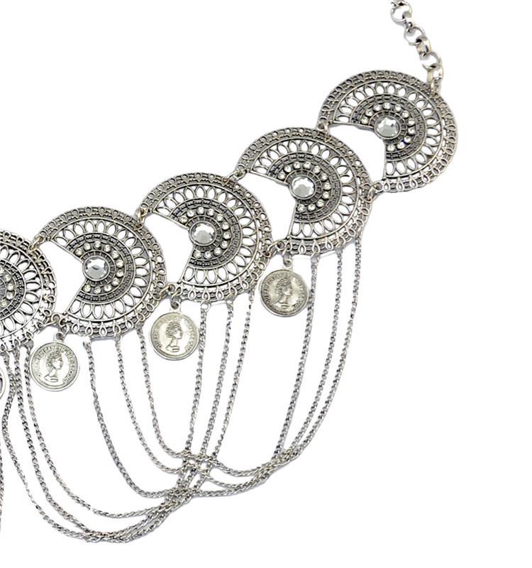 Retro Ethnic Floral Waist Chain with Carved Coin Tassels and Geometric Hanfu Dance Accessories