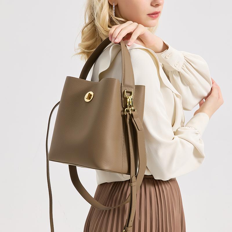 Damen Handtasche aus Vollnarbenleder Damen Große Kapazität Eimer Tasche Rindsleder Echtes Leder Weiche Tragetasche Umhängetasche