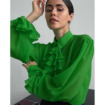 Blusas mujer de moda 2022 summer rufflesTop vrouwelijke vrouwen shirts Dames groen shirt Blouses tops Lange mouwen Chic dames blouse