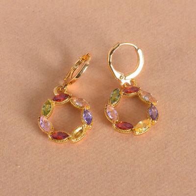 1 Pairs of Women's Earrings 18 K Gold Plated Geometric Zircon Topaz Earrings