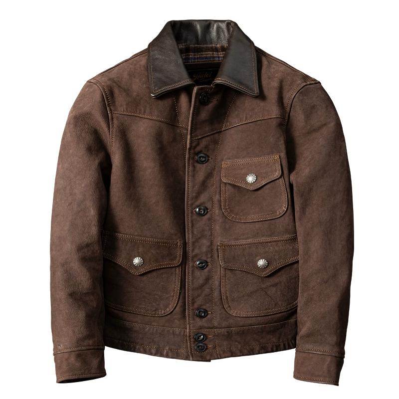 Genuine Lambskin Leather Jacket Men Vintage Distressed Short Slim Fit Bomber Coat Spring Autumn