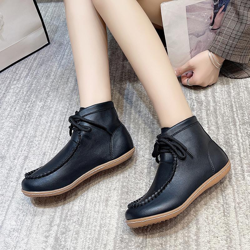 short boots autumn and winter women's boots flat-bottomed versatile casual leather boots lace-up soft-soled comfortable women's boots