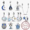 925 Silver Owl Cross Sun Moon Stars Blue Charms Bead Diy Bracelet Making Gift of High Quality Fine Jewelry for Women