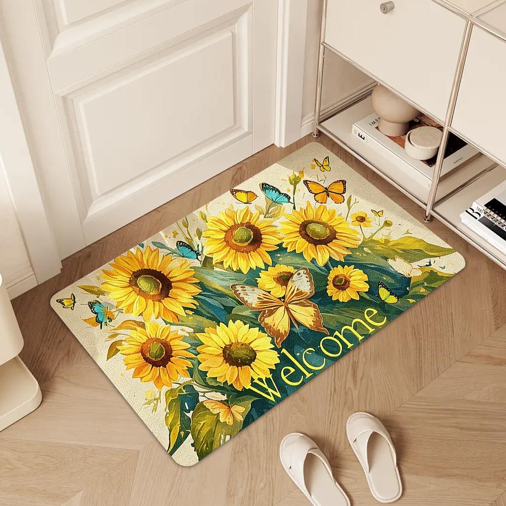 Lemon Print Welcome Doormat Absorbent & Non-Slip Washable Entryway Rug Soft & Comfortable for Front Door Bathroom Kitchen