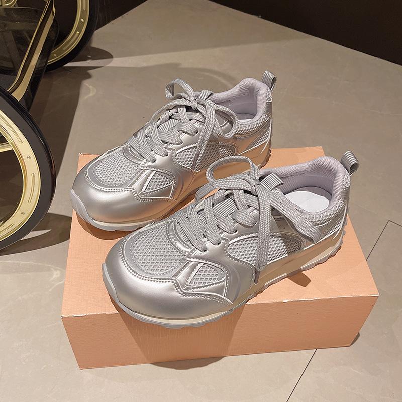 

Retro mesh breathable casual sports shoes women s 2025 spring new low-top versatile Forrest Gump shoes German training shoes women 40 серебряный