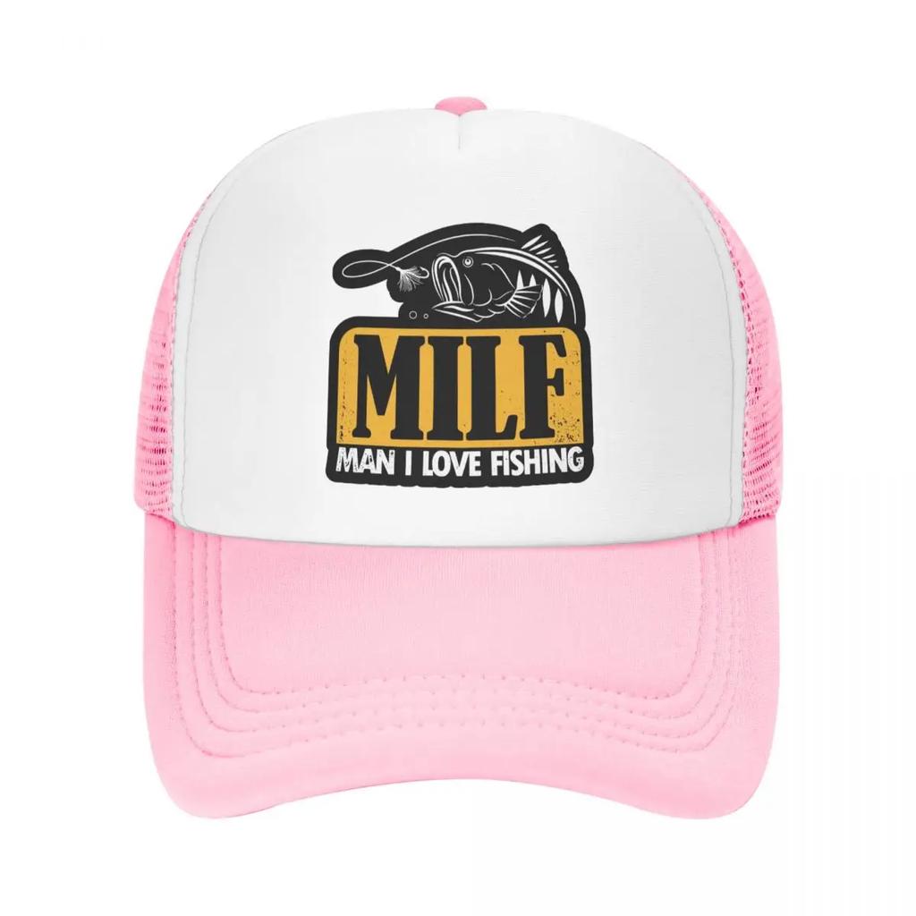 Individuelle Milf Unisex Ich Liebe Angeln Trucker-Kappe für Erwachsene Fischer Unisex Fisch Geschenk Verstellbare Baseballkappe Damen Unisex Hip Hop Trucker-Kappe
