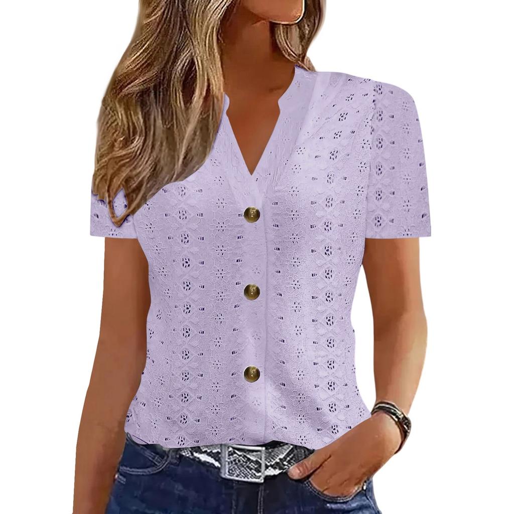 Womens Tops Dressy Casual V Neck Solid Color Short Sleeve Blouse  Casual Tops Summer Shirt