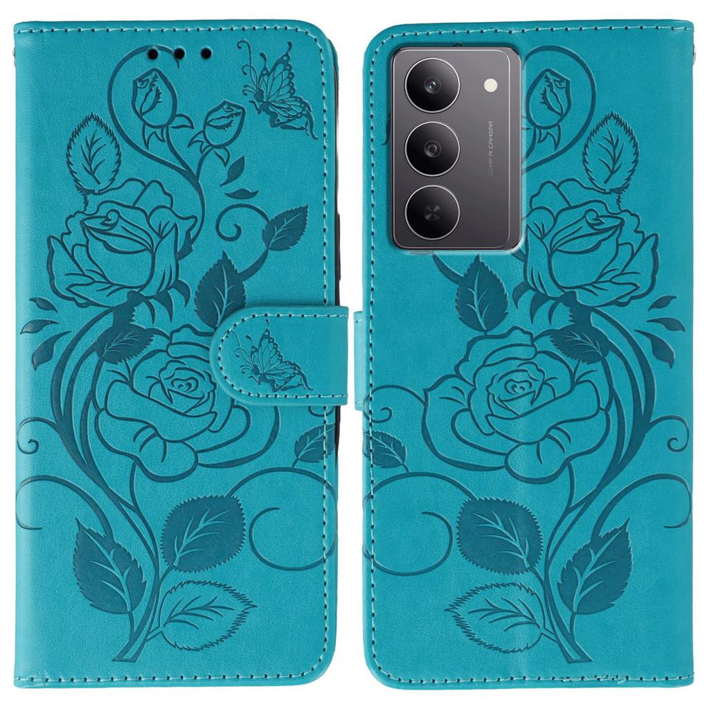 For Realme 14x (India) 5G Case Wallet Stand Imprinted Rose Butterfly PU Leather Phone Cover