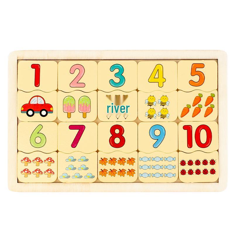 Holz-Zahlen- und Tier-Zuordnungs-Puzzleblöcke für Kinder zum frühen Lernen