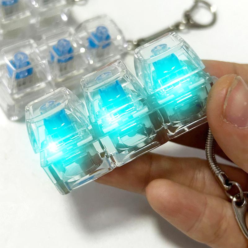 DIY LED Keyboard Fidget Keychain 9 Keys Clicker Button Stress Relief Key Chain for Adult Office Desk Finger Exercise Keycap