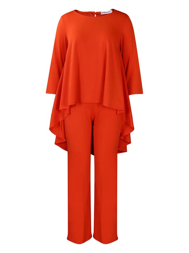 Women's Fashion European & American Style Plus Size Long-Sleeve Top & Wide-Leg Pants Set