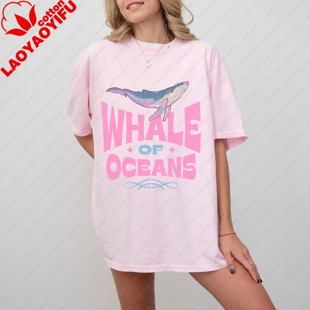 Vintage Washed Whale Of Oceans Shirt Retro Whale Graphic Streetwear Fashion Casual Unisex Summer Vacation Clothing Cotton Tshirt S