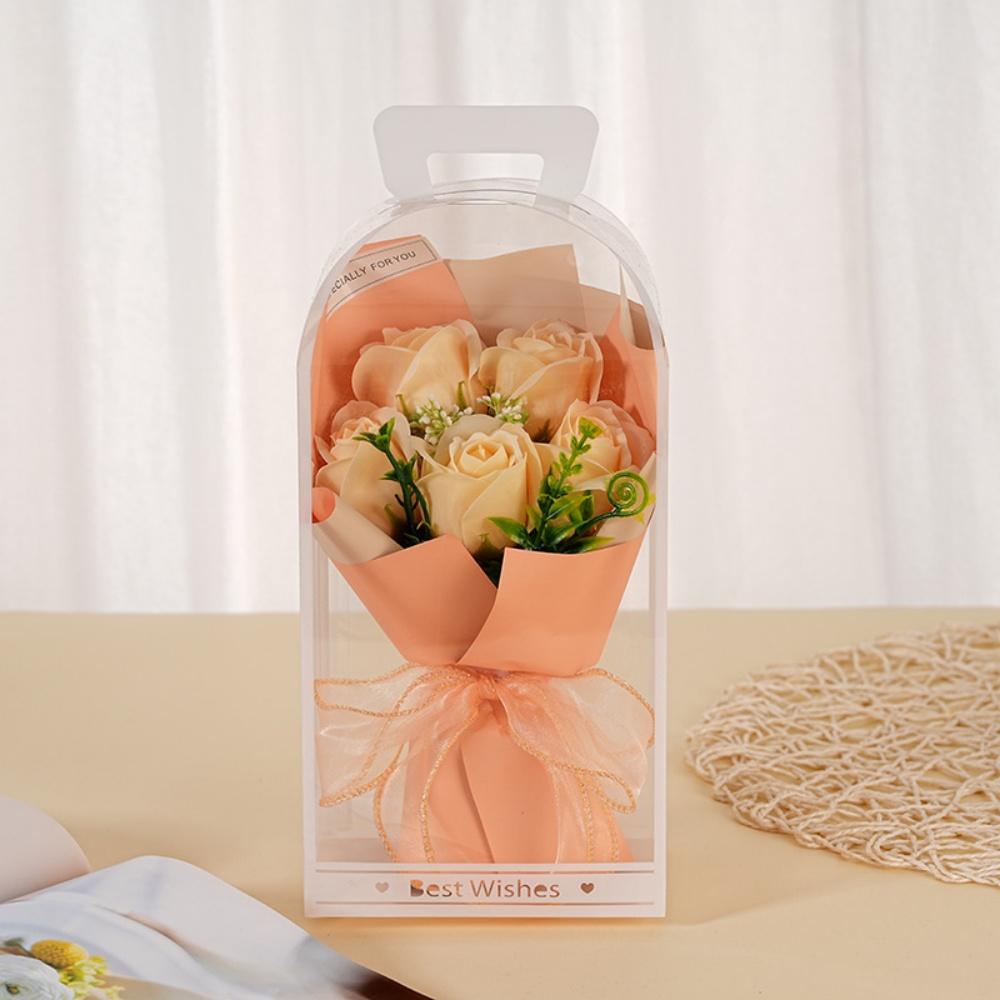 5 Heads Artificial Flowers Artificial Rose Flower Bouquet with PVC Transparent Gift Box Valentine's Day Mother's Day Soap Flower