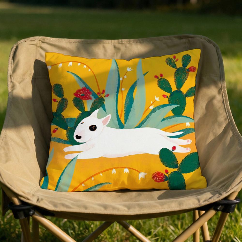 Cartoon Bull Terrier Series Cushion Cover Soft Reversible  Durable Pillow Cover  MultiScene Use for Home  Car Daily Comfort