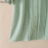 ZANZEA Women Casual Round Neck Solid Color Short Sleeve Blouse