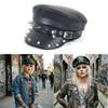 Gotisches Schwarzes Damen-Barett Pu-Leder Britischer Stil Hip Hop Kappe Vintage Nieten Punk Kappe Modeaccessoires