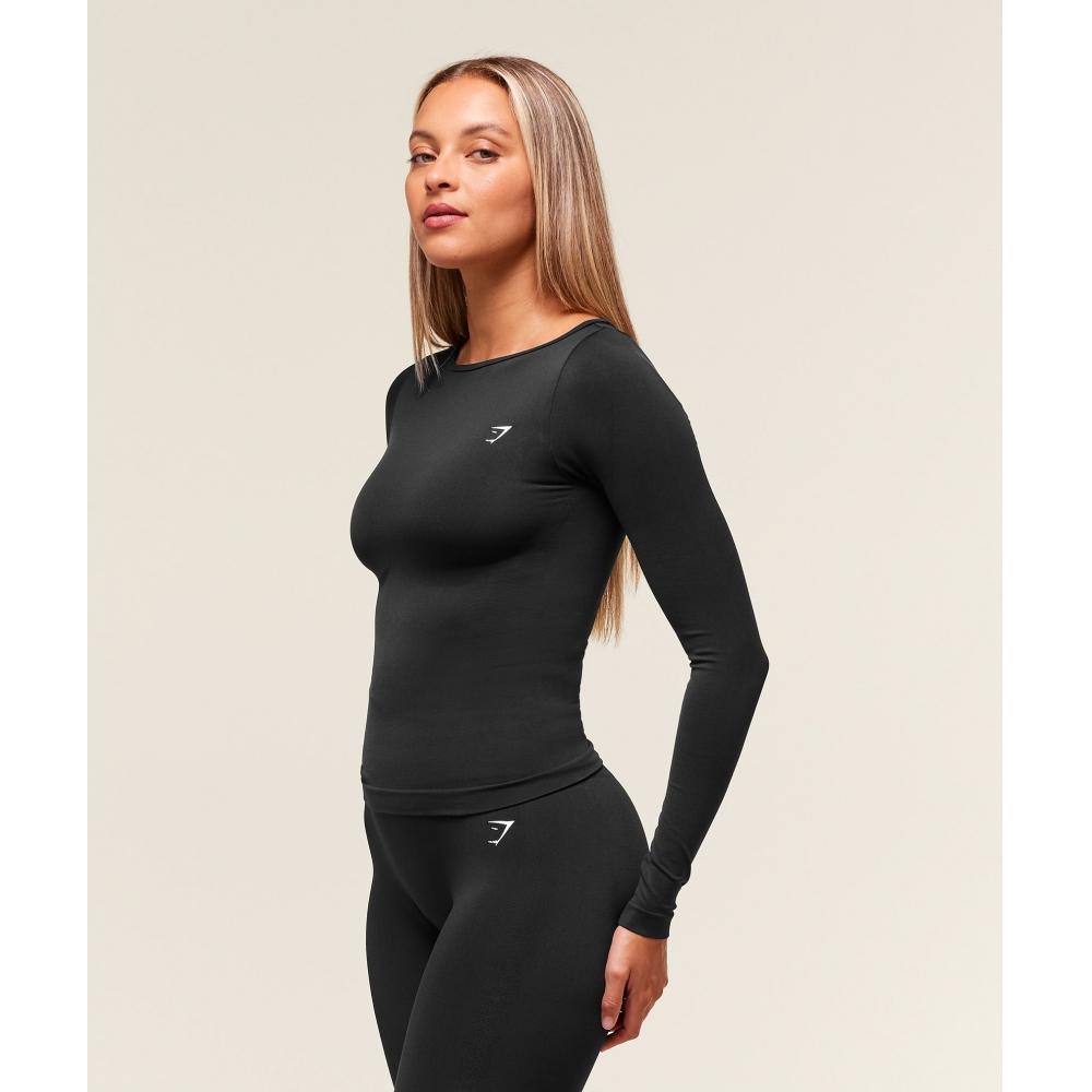 Gymshark Everyday Seamless Wide Neck Long Sleeve Top Black B5b5f Bb2j