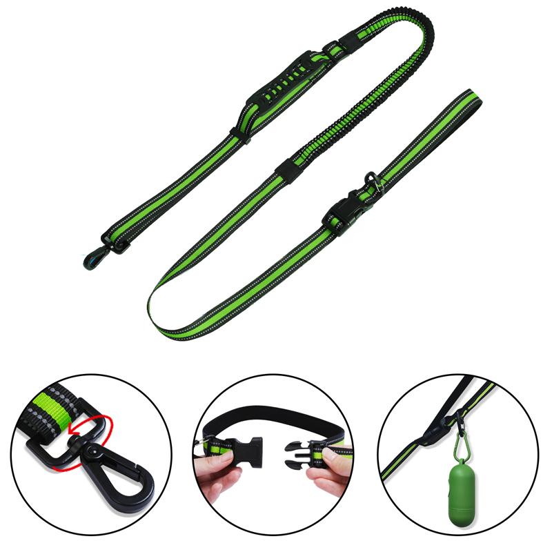Multifunctional Adjustable Dog Leash Waist Traction Rope Night Reflection Pet Rope Dog Leash Reflective Pet Accessories зелёный