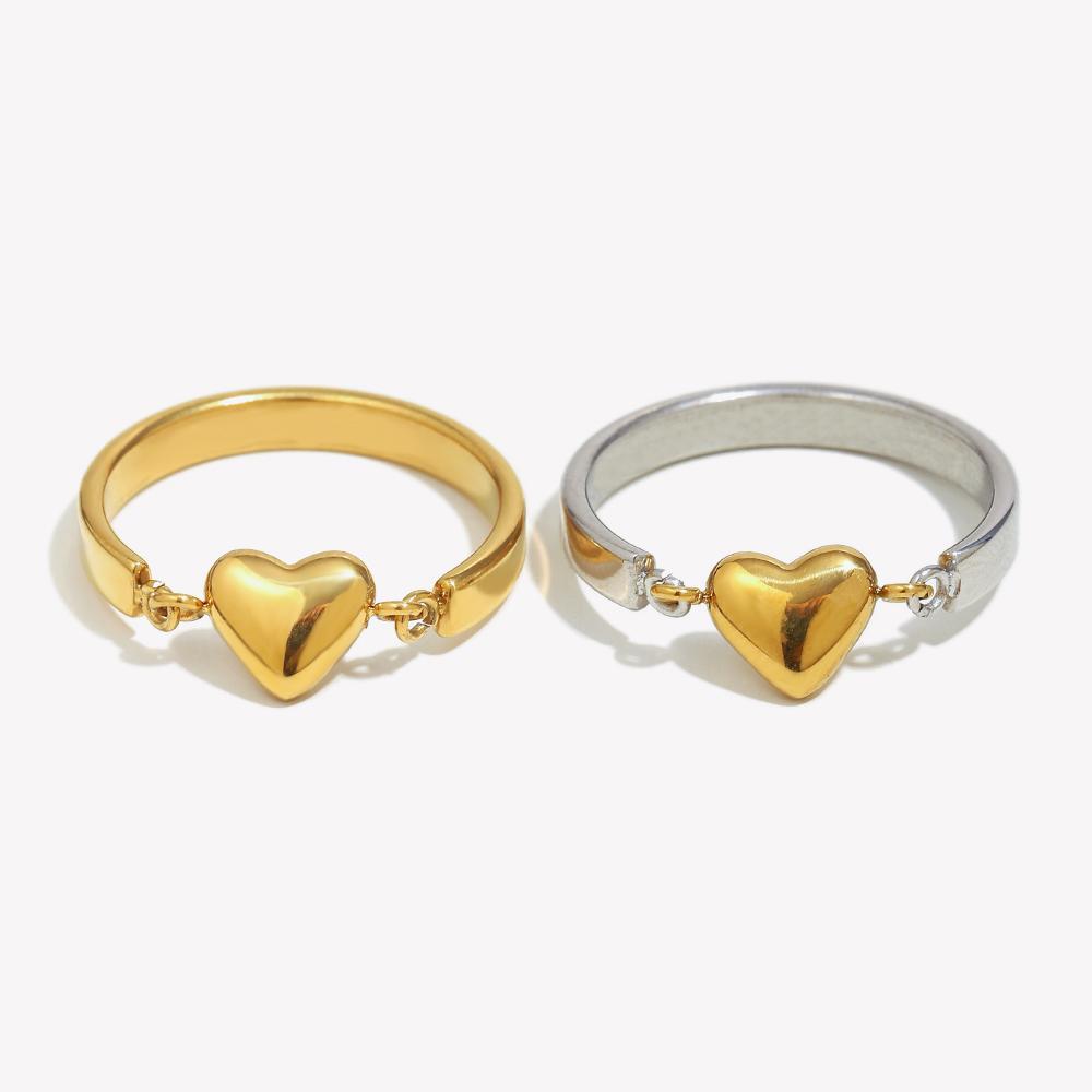 E.B.belle 18k Gold Plated Trendy Stainless Steel Small Heart Ring Waterproof Popular Women Statement Jewelry
