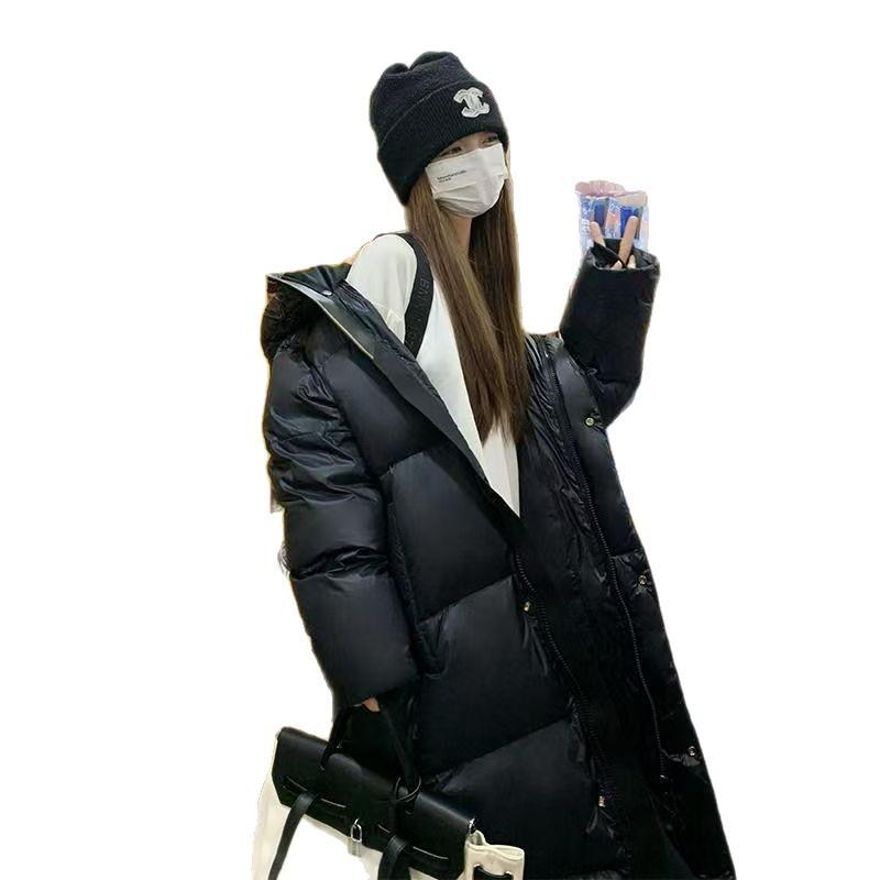 

Черно-золотая пуховая хлопковая одежда женская новая зимняя утолщенная теплая до колен взрывная куртка XXL чёрный