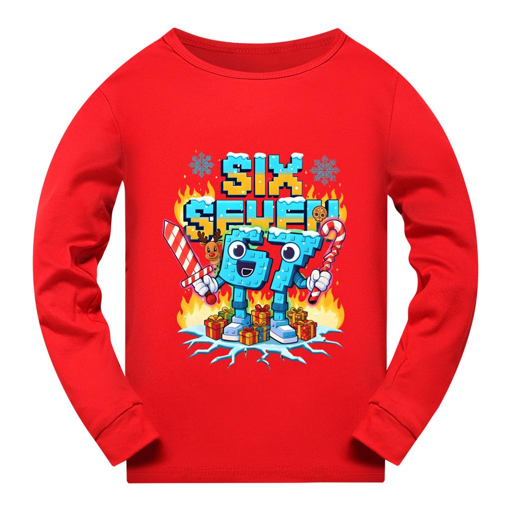 5193 Kinder Jungen Mädchen Steal a Brainrot 67 Six Seven Print Langarm T-Shirt