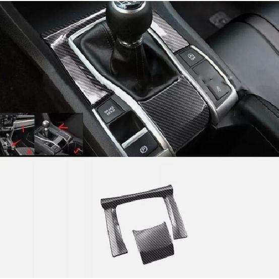 Console Gear Shift Frame Cover 2* For Honda Civic MT 2016- ABS Carbon Fiber