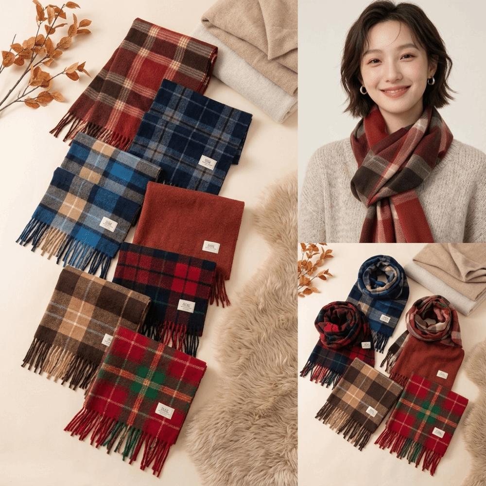 Lightweight Faux Cashmere Scarf Soft Neck Warmer Shawl Korean Style Plaid Scarf Fall Winter Season