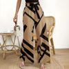 women's Casual Geometric Print Elastic High Waist Self Tie Wide Leg Long Trousers Summer Beach Palazzo Pants