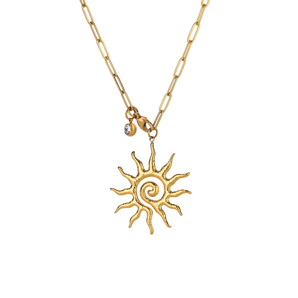 Zircon Sun Necklaces For Women Stainless Steel Gold Color Pin Chain Sun Pendant Necklace Aesthetic Wedding Jewelry Party Gifts