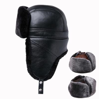 Men's Winter Warm Plush Outdoor Ear-Covered Cotton Hat for Elderly, Genuine Leather Sheepskin Hat
