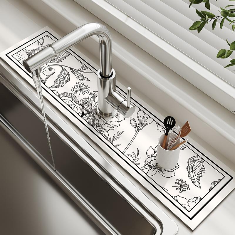 Super Absorbent Kitchen Sink Faucet Mat Drain Pad Table Mats Non-slip Sink Splash Mat Countertop Dining Washable