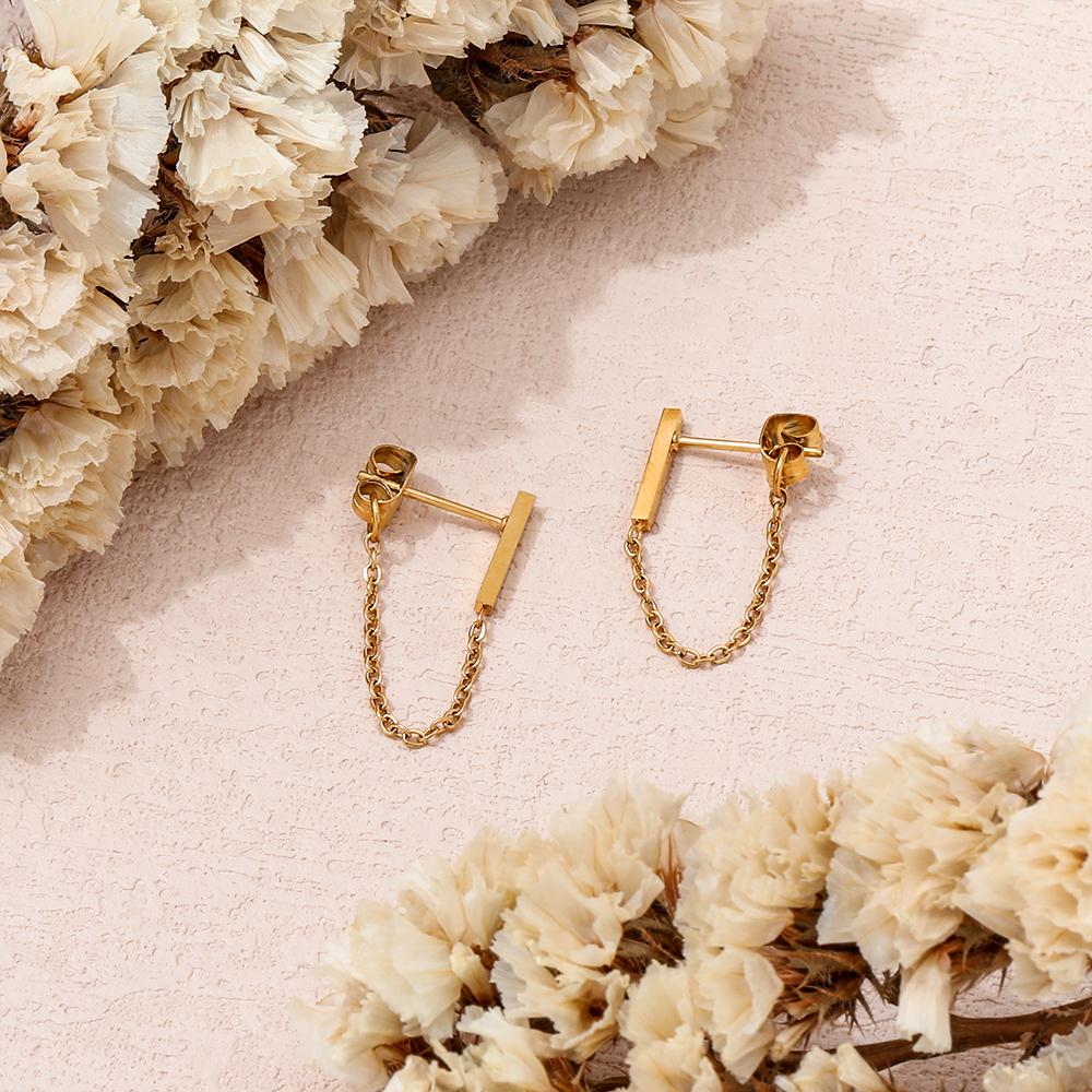 Fenny 18K PVD Plated High Quality Trendy Elegant Chain Tassel Drop Stainless Steel Hoop Earring for Women