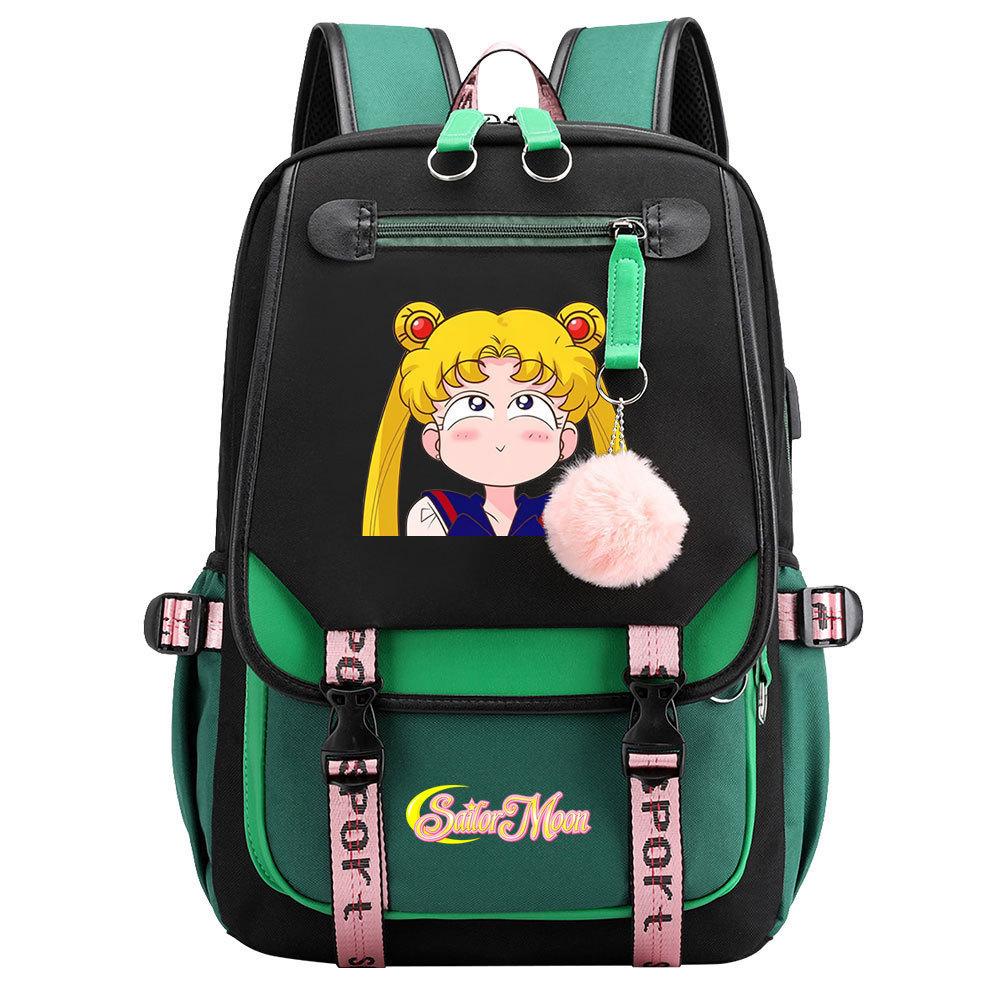 Neuer Anime Sailor Moon USB-Schulrucksack für Teenager, Damen- und Herrenmodell, Gurtband-Klapprucksack