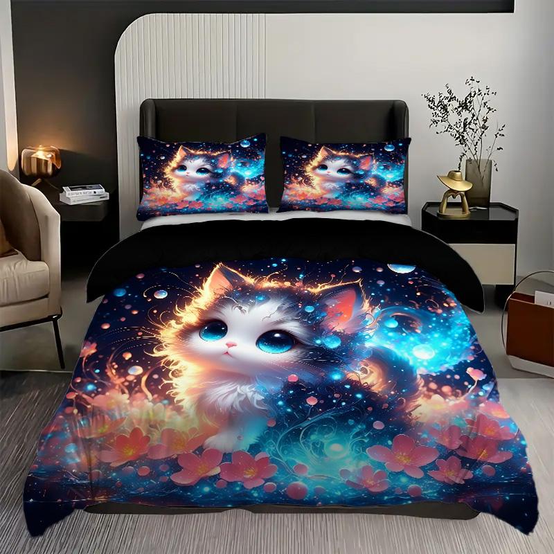 Cute Cartoon Cat 3D Printed Duvet Cover Lovely Bedclothes Soft Comfortable Polyester Quilt Cover Home Textile Luxury Bedding Set