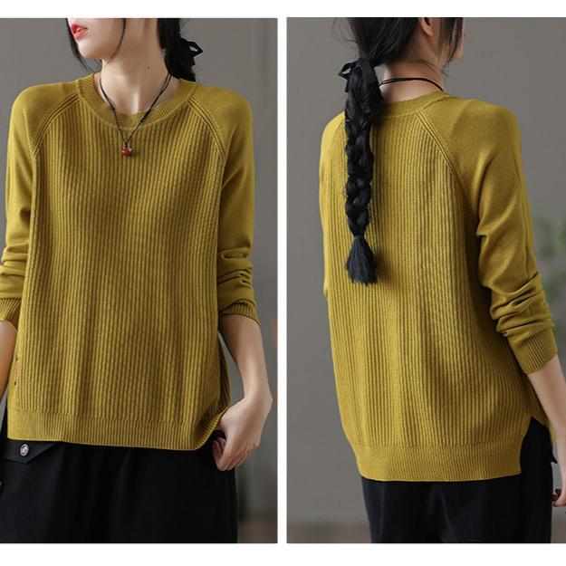 Autumn and Winter Women's Loose Plus Size Sweater Round Neck Casual Pullover Knitwear Solid Color Stretch Knit Tops Jumper
