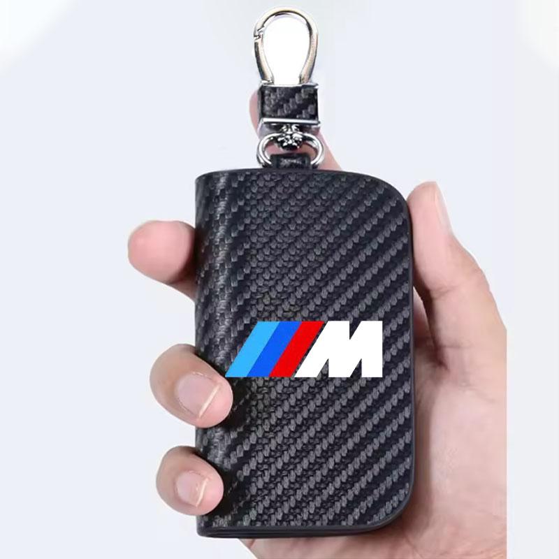 HINB3 Car Case Keys Pouch Carbon Fiber Fabric Keychain Bag For BMW M Power X1 e84 X3 f25 X5 e53 x6 e71 ix3 i3 320i 330d M4 1 3 Series