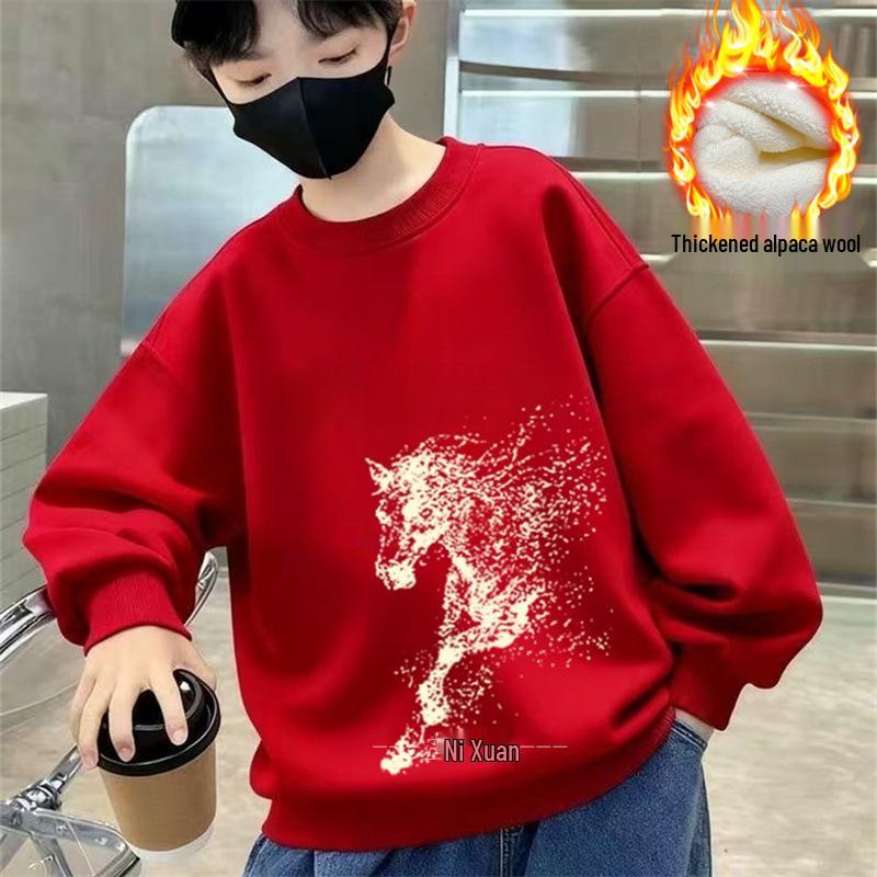 Festive Zodiac Year Unisex Kids Fleece Hoodie - Red WinterAutumn Pullover 100 Height 90-100cm 1750₽