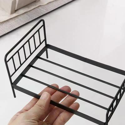 1:12 Dollhouse Miniature Iron Doll Bed Model Mini Doll Furniture Simulation Bed Bedroom DIY Accessories Toys