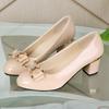 Fashionable High Heels for Women with A Shallow Mouth, Large Size, Thick Heels and Round-toe Bowknots Pumps for Women