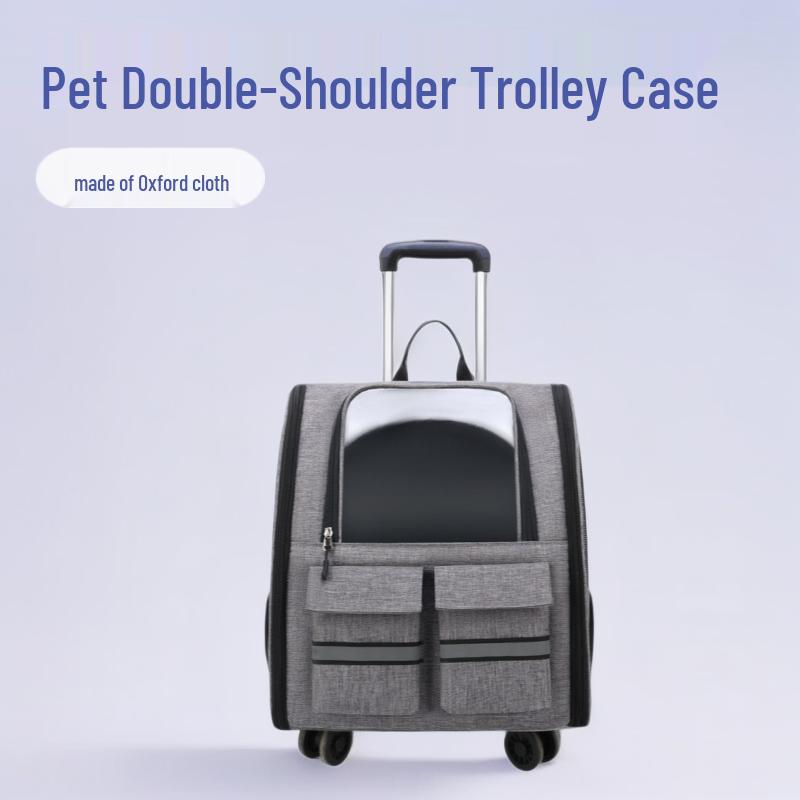 Portable Pet Trolley: Foldable, Breathable Cat & Dog Carrier, Double Shoulder Bag, Large Travel Bed