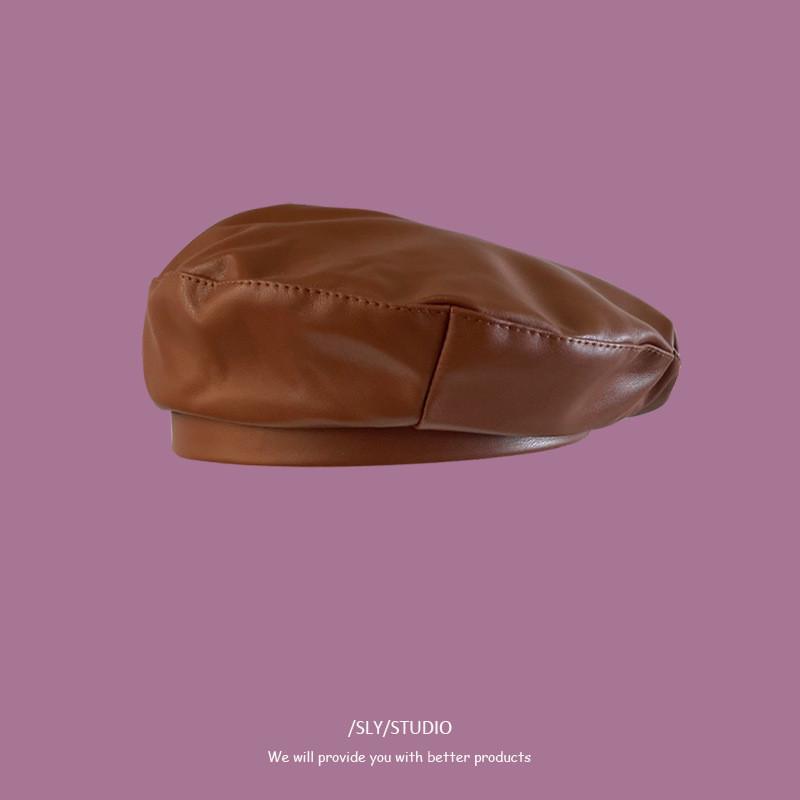 Beret Hat Women Pu Leather Fashion Hat For Street Style And Winter Warmth