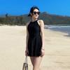 Beachwear Dress One-Piece Bikini Suits Ruffle Pleated Crew Skirt Swimwear Criss Cross Back Bandage Casual Elegant Bikini
