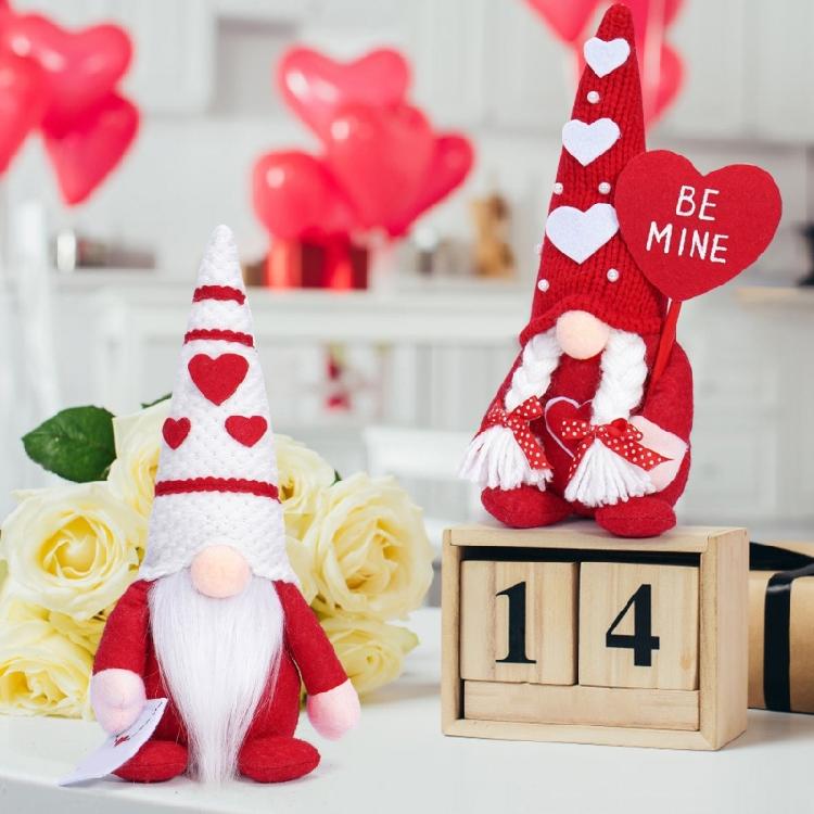 Romantics Heart Hat Gnomes Plush Dolls Stuffed Dwarf Figurine Valentines Day Gift for Couples Bedroom or Desk Decoration