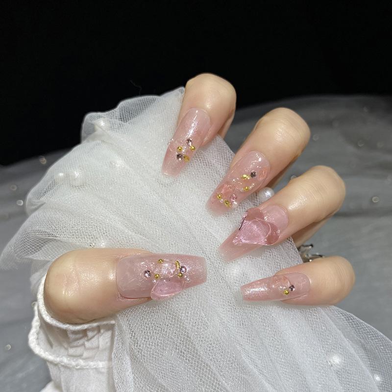 Short Blue Ocean Cat Eye Meteor Press On Nails Metallic Hand Painted Acrylic False Nails With Glue