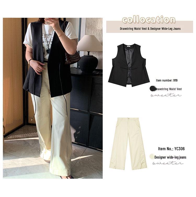 Shuangtian Plus Size Women's Spring 2026 Drawstring Waist Vest 9119