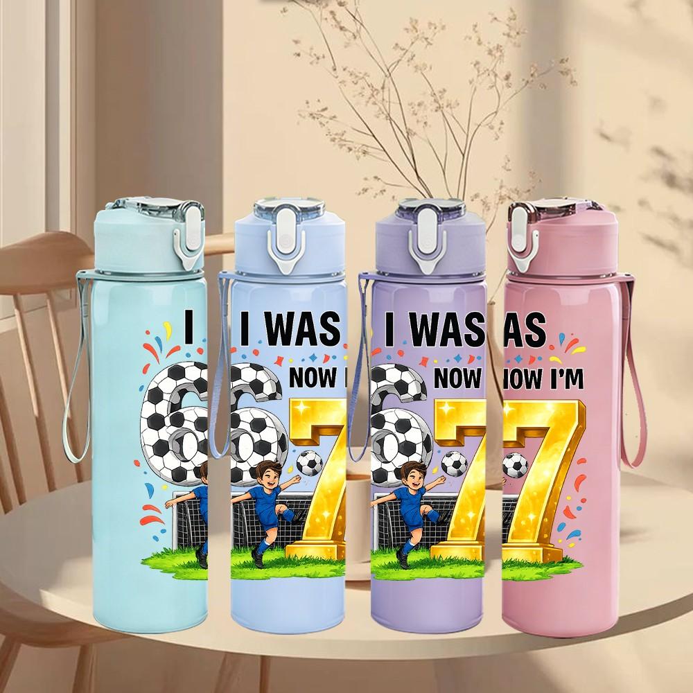 1PC I Was 67 Birthday Kid Art Print 750ml Color Plastic Sports Water Bottle Leakproof Flip Straw Lid Suitable for Sports Office Home Use