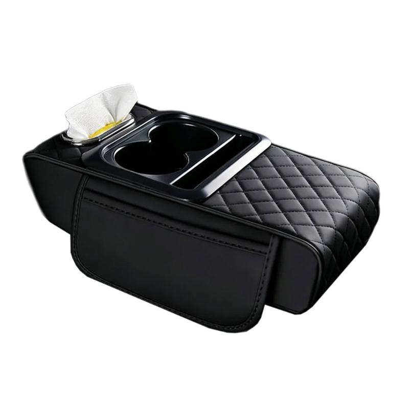 Car Armrest Box Thicken Height Pad Arm Rest Cushion with Pocket Tissue Cup Holder Elbow Support Universal