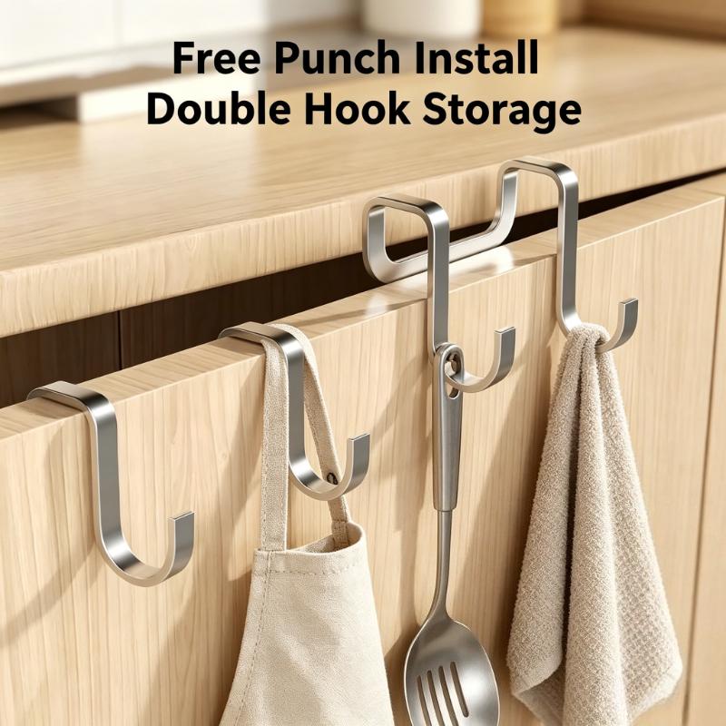 1-10Pc Stainless Steel Double S-Shape Door Back Hook Free Punch Multi-Purpose Hanger Kitchen Bathroom Storage for Coat Towel Bag