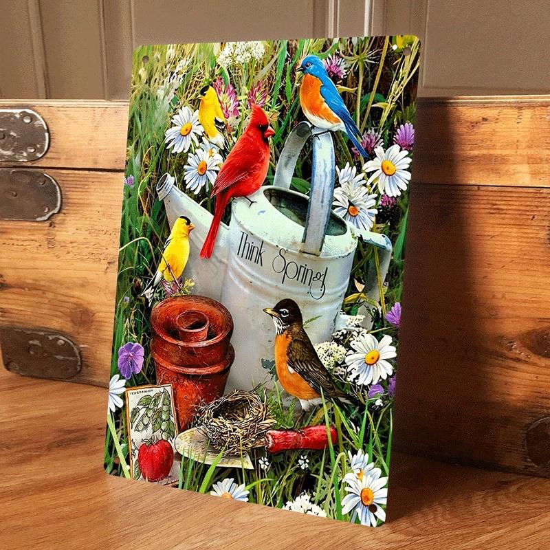 

1 piece Spring Garden Tin Wall Decoration, Colorful Bird Watering Can Flower Pattern, Retro Country Style Hanging Plaque, Home/O (as the picture,20x30cm)